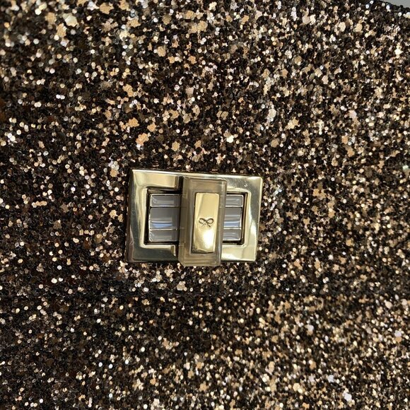 Anya Hindmarch Brown Glitter Clutch Leather Valorie Gold Turn Lock Handbag - Picture 11 of 17